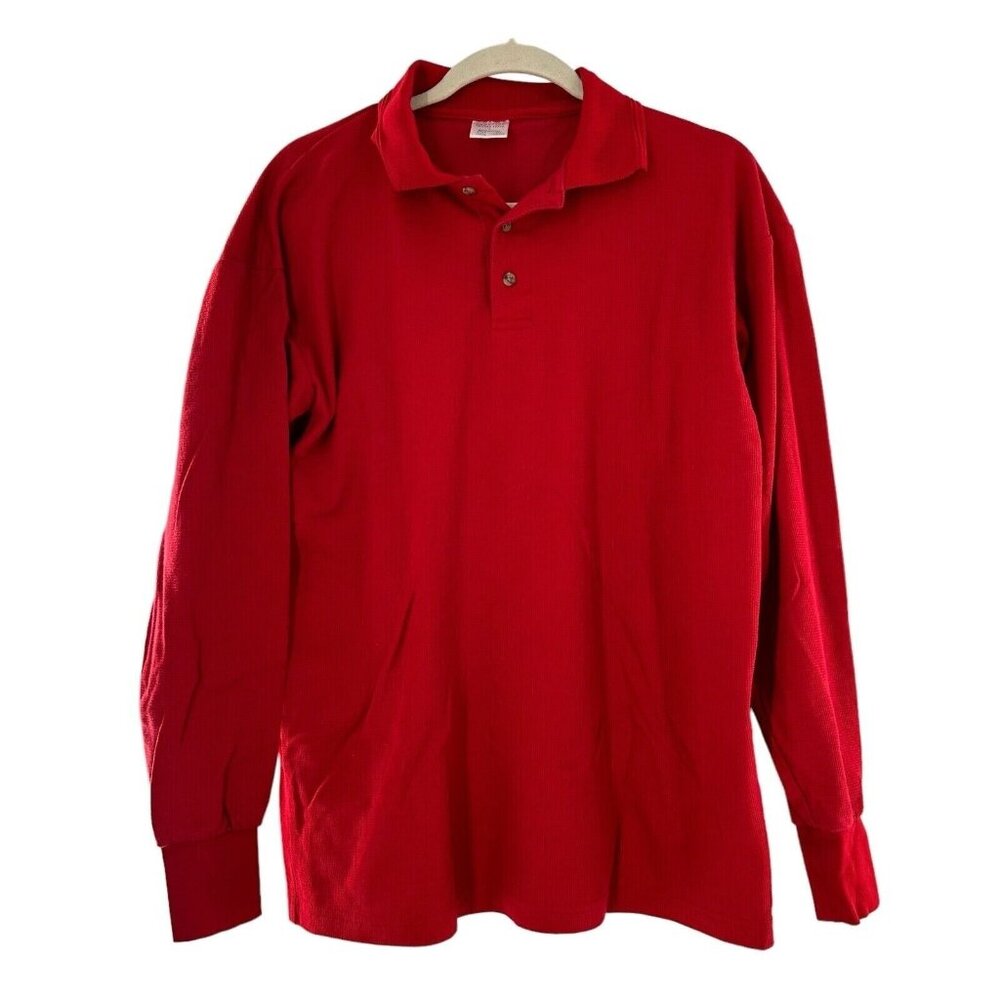 Red Polo Shirt Superior Uniform‎ Group Large Waffle Knit Fabric Button-Up Shirt